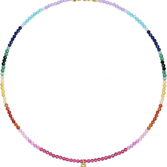Jewelry - Beaded Initial Necklace Women Gold Plated Rainbow Gemstone Choker Summer Beach J